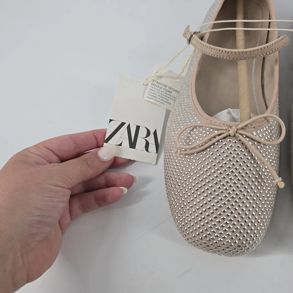 Zara Girl's Studded Beige Ballet Flats Size 37 US 5